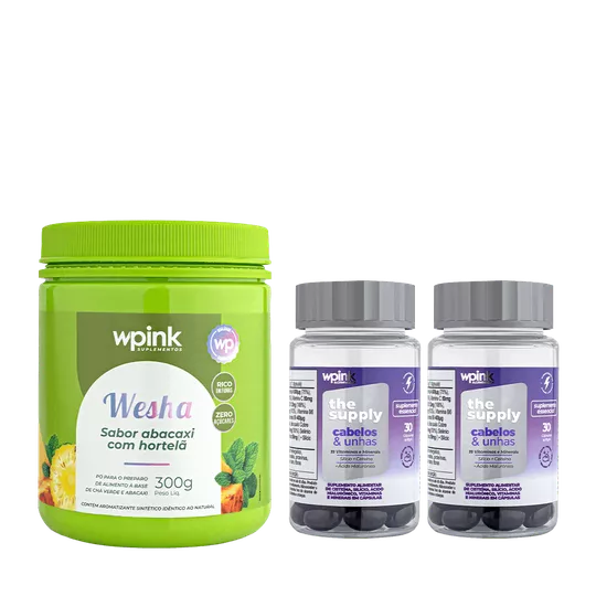 Kit Chá funcional chá verde e abacaxi + 2 cabelos e unhas