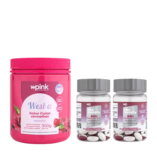 Kit Chá funcional chá verde e hibisco + 2 ácidos hialurônicos