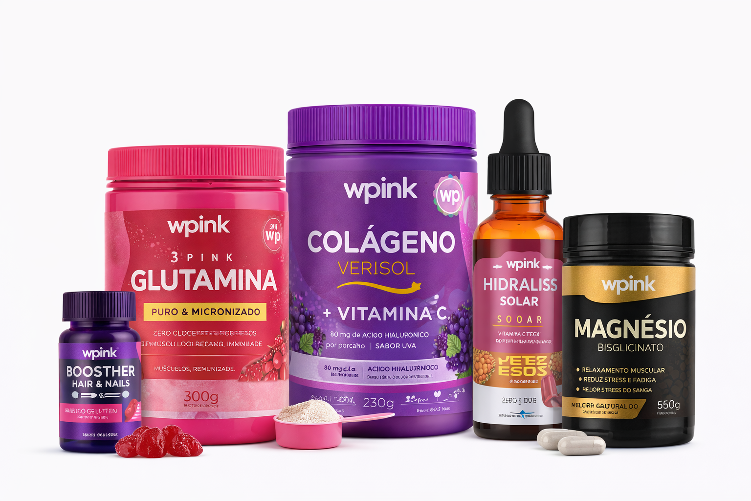 Kit beleza diária:: Colágeno + Glutamina + Magnésio + Booster